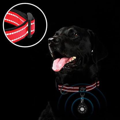 azuza Reflective Dog Collar with Airtag Holder, Soft Neoprene Padded Pet Collar with ID Tag Ring, Adjustable for Medium Dogs,Red,M