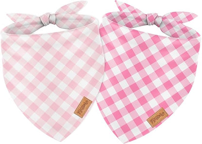 2Pcs Pink Plaid Dog Bandanas Valentine's Triangle Pet Scarf Adjustable Puppy Neckerchief Dog Bib for Medium Large Cat Costume Accessories