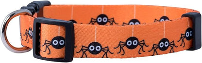 Native Pup Halloween Dog Collar- Spooky Fall Themed Horror Costume Collars- Skull, Pumpkin, Ghost, Bat, Witch, Candy Corn, Spider- Adjustable for Small, Medium, Large Breeds (Medium, Spiders)
