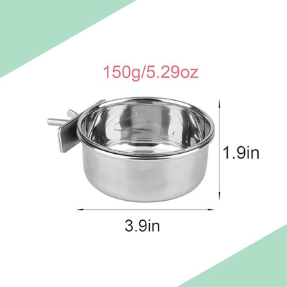 Hypeety Pet Bird Food Feeding and Drinking Hanging Cup Clamp Holder Stainless Steel Hanging Bowl for Parrot Macaw African Greys Budgies Parakeet Cockatiels Conure Lovebirds Finch Pigeon Cage