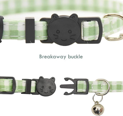Breakaway Cat Collars with Bell, Set of 3, Durable & Safe Cute Kitten Collars Safety Adjustable Kitty Collar for Cat Puppy 7.5-11in (Plaid-2)