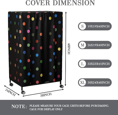 Tchvt Nighttime Bird Cage Covers with Zipper Panel Blackout Birdcage for Winter Universal Breathable Large Good Night Enclosure for Bird (Polka Dot, 38x24x48 inch)
