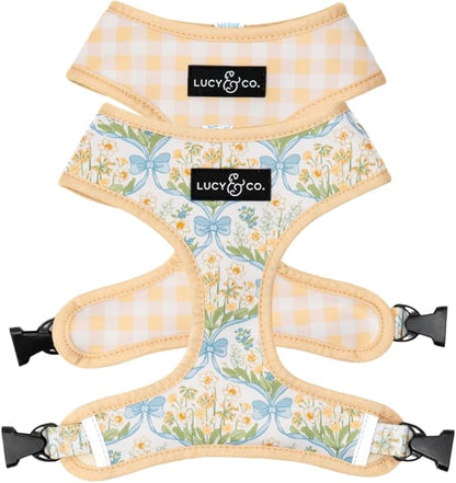 Lucy & Co. Sunshine and Daffodils Reversible Dog Harness, Adjustable Comfort Fit with Dual Leash Attachments, Large