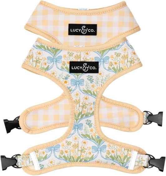 Lucy & Co. Sunshine and Daffodils Reversible Dog Harness, Adjustable Comfort Fit with Dual Leash Attachments, X-Small