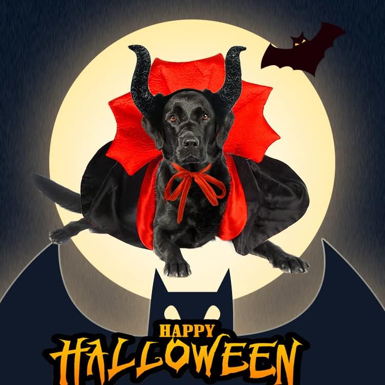 2 Pcs Dog Halloween Costume Set Cat Witch Vampire Cape Devil Horns Hat Holiday Clothes for Cat Puppy Halloween Party Pet Outfits (Red) M - Image 5