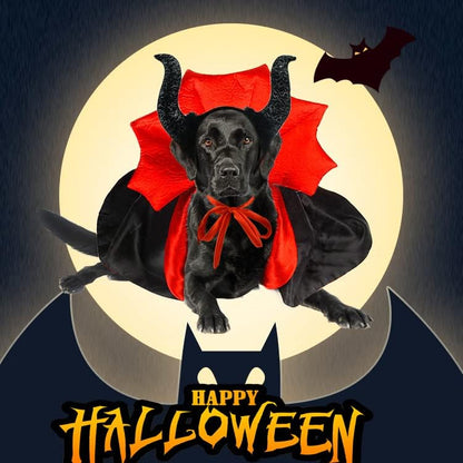 2 Pcs Dog Halloween Costume Set Cat Witch Vampire Cape Devil Horns Hat Holiday Clothes for Cat Puppy Halloween Party Pet Outfits (Red) M - Image 5