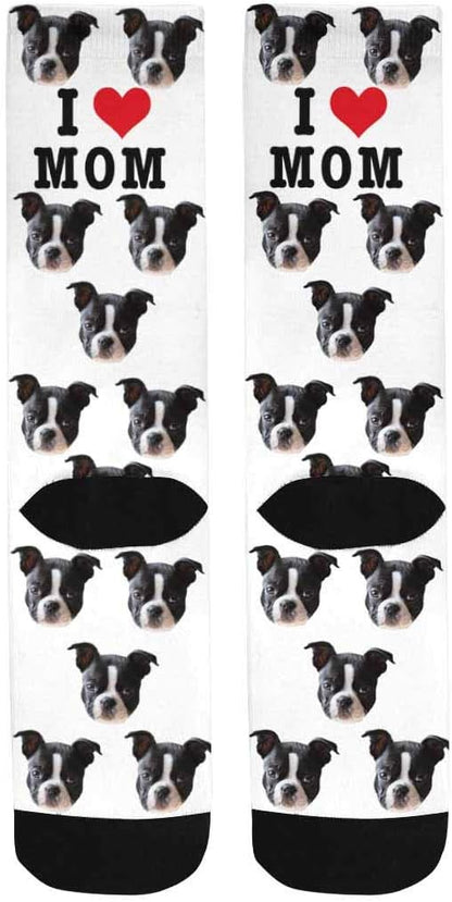 Custom Face Socks, Personalized Dog Lover Pet Photo Picture on Socks Unisex Athletic Crew Socks for Men Women