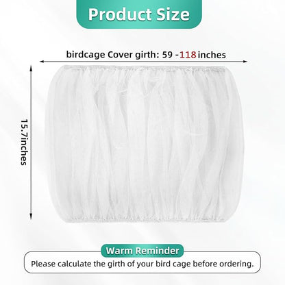 Large Bird Cage Cover, Bird Cage Seed Catcher, Adjustable Soft Airy Nylon Mesh Net, Birdcage Cover Skirt Seed Guard for Parrot Parakeet Macaw African (Solid-White, 15.7" x118")