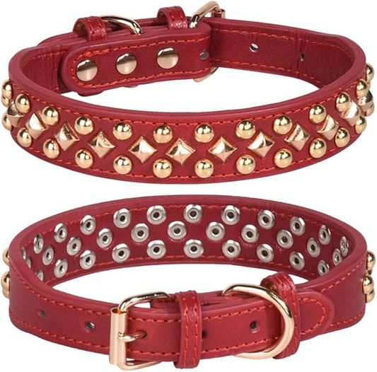Spiked Dog Collar Soft Pu Leather Mushrooms Rivet Spike Studded Puppy Adjustable Pet Collars for Small Breeds (XS, Red3)