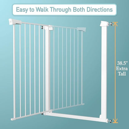 Fairy Baby 38" Extra Tall Baby Gate, 65.4"-70.8" Extra Wide Long Pet Gate for Dogs Cats Puppy, Metal Auto Close Safety Child Gate for Stairs Doorways, Pressure Mounted Gate Fence No Drill, White