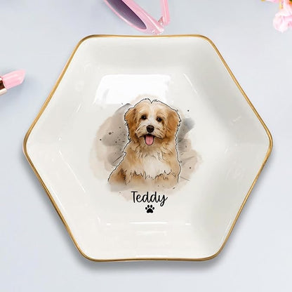 Custom Dog Cat Portrait Ring Dish, Personalized Pet Trinket Dish with Pet Photo & Name, Dog Mom Jewelry Tray, Engagement Gift, Keepsake for Dogs Lovers, Wedding, Pets Memory Gifts