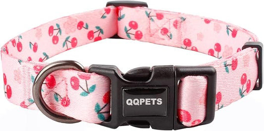 QQPETS Adjustable Soft Dog Collar: Print Flower Pink Multicolor Cute Patterns for XS Small Medium Large Pet Girl Boy Puppy Walking Running Training (XS, Sakura Pink)