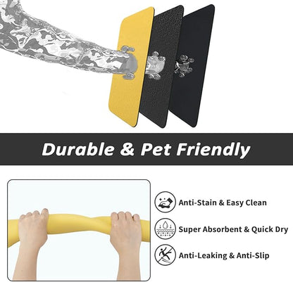 Dog Food Mat - Absorbent Cat Mat for Food and Water, No Stains Pet Feeding Bowl Mat, Easy to Clean Pet Placemats, Quick Dry Dog Water Dispenser Mat for Messy Drinkers | Yellow 24"x36"
