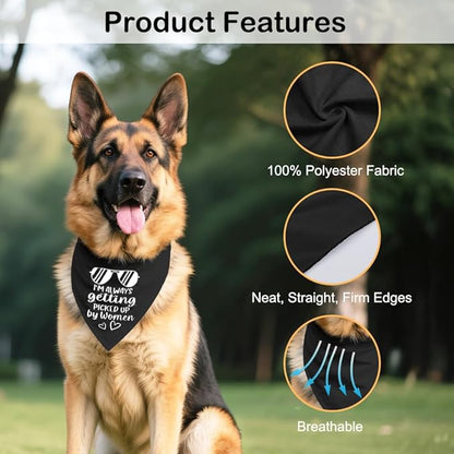 I'm Always Getting Picked Up by Women Black Dog Bandana, Christmas Birthday Gifts for Dog Mom Dad, Funny Social Puppy Scarf for Dogs Lover, Humor Outfit Prop Photoshoot