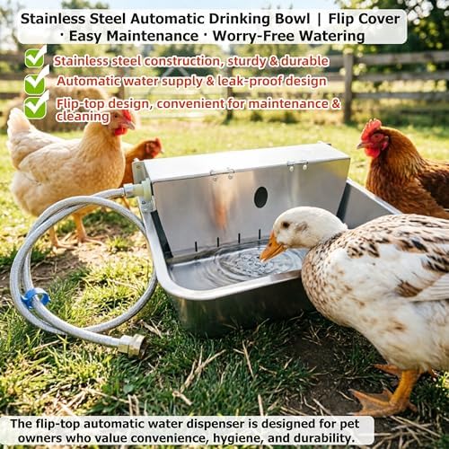 Stainless Steel Automatic Pet Waterer with Flip-Top & Wall Mount