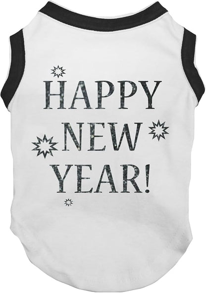 Petitebella Bling Happy New Year Puppy Dog Shirt (White/Black, X-Large)