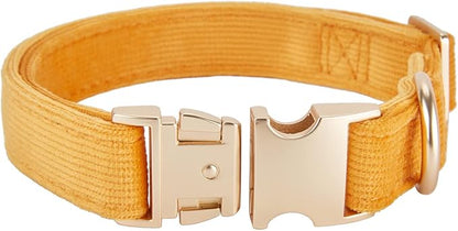 Soft Cotton Dog Collar with Metal Buckle Adjustable Heavy Duty Comfy Corduroy Collars for Small Medium Large Dogs,Orange,Small