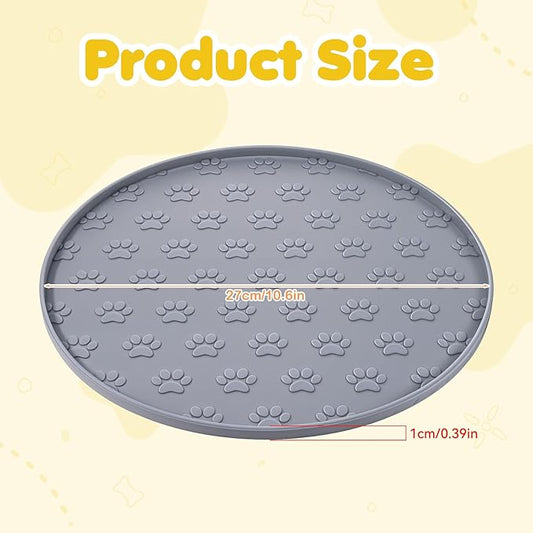Silicone Pet Food Mat, Dog Dish Mat, Dog Cat Food Mats Small, Silicone Mats for Dogs Bowls, Waterproof Non-Slip Dogs Cat Water Bowl Placemat with Raised Edge, Gray