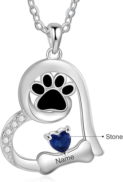 Personalized Cute Dog Cat Paw Name Necklace Forever Love Custom Heart Pendant Pet Name Necklace Gift for Pet Lovers