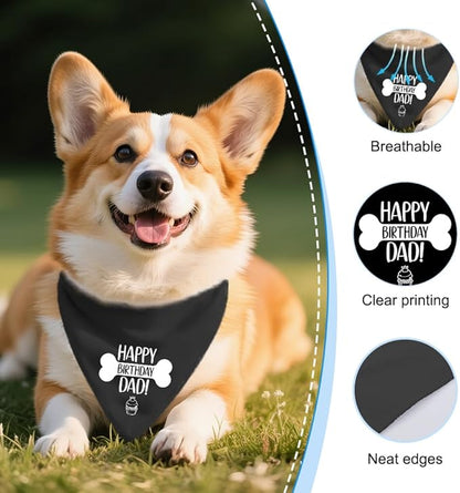 Happy Birthday Dad Funny Dog Bandana, Dog Scarf Accessory for Dad's Birthday Party Gifts, Party Pet Photo Prop Accessories for Dogs Lover Dad, Dogs Lovers Gifts for Men Husband Boyfriend