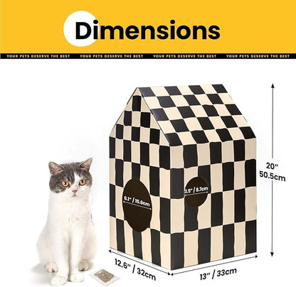 Cardboard Cat House with Scratch Pad & Catnip, Cat Play Scratching House for Indoor Hideaway Furniture, Heavy Duty Sturdy Cardboard Scratcher, Easy to Assemble Birthday Gift, Medium, 2 Pack