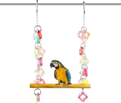 FRCOLOR Pet Bird Swing Hanging Chewing Toy 7.87 Inch Wooden Parrot Stand for Cage and Garden Medium Small Parakeets Macaws Bird Play Rest
