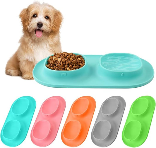 Small Size Puppy Dog Bowls: Food and Water Bowls Set for Small Dogs, No-Spill Non-Skid Dog Dish, Blue