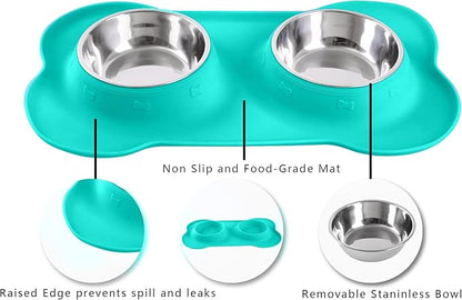 Hubulk Pet Dog Bowls 2 Stainless Steel Dog Bowl with No Spill Non-Skid Silicone Mat + Pet Food Scoop Water and Food Feeder Bowls for Feeding Small Medium Large Dogs Cats Puppies (Small, Mint Green)