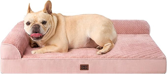 EHEYCIGA Orthopedic Dog Bed Medium Size Dogs, Memory Foam Dog Bed with Washable Removable Cover, Waterproof Pet Sofa Couch for Crate with Nonskid Bottom, 30x20x6, Pink