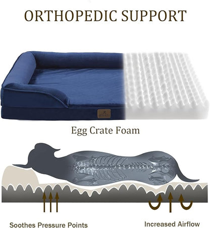 Bedfolks Orthopedic Dog Bed, Waterproof Dog Sofa Bed for Large Dogs, Egg Foam Pet Couch Bed with Removable Washable Cover and Nonslip Bottom, Navy Blue
