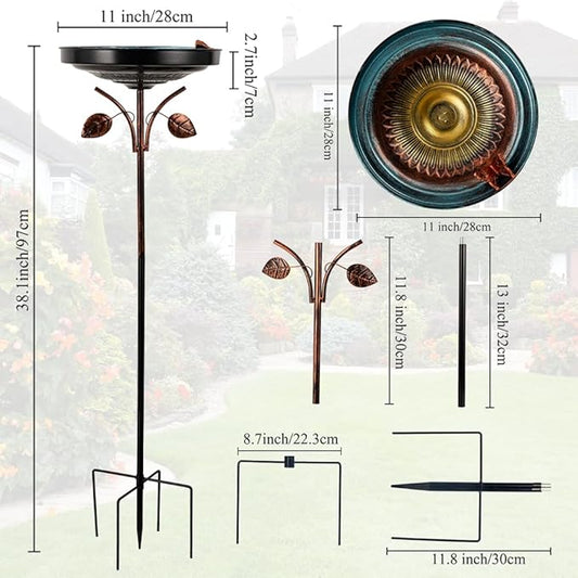 DREAMSOUL 38 Inch Bird Bath with 5 Prongs Stake, Vintage Bird Bath for Outside, Garden Metal Birdbath Stake for Yard Lawn Decor