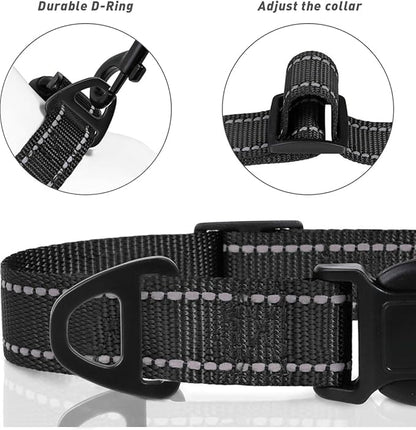 TagME Dog Collars, Adjustable Reflective Nylon Pet Collar with Quick Release Buckle for Medium Dogs, Black, 1.0" Width
