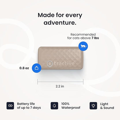 Tractive Smart Cat GPS Tracker with Free 6 Month Subscription | Real-Time Location & Wellness Monitoring for Cats 6.5 lbs+ | Territory & Location History | Up to 5-Day Battery (Brown)