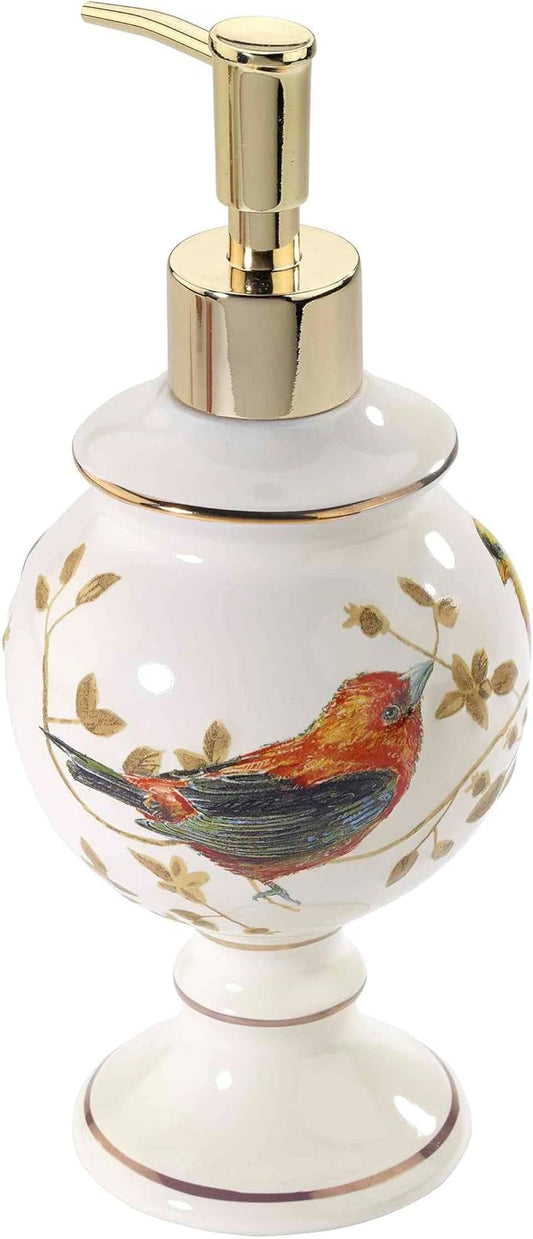 Avanti Linens - Lotion Pump/Soap Dispenser, Countertop Accessories, Nature Inspired Bathroom Decor (Gilded Birds Collection)