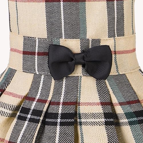 PUPTECK Classic Beige Plaid Dog Dress with Bow Puppy Skirt Clothes L - Image 4