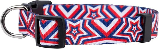 Native Pup American Flag Dog Collar- Red White and Blue- Patriotic Collars for 4th of July, USA- Adjustable Small, Medium, Large Breed Dogs (Medium, Big Stars)