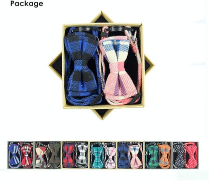 Cat Collar Breakaway with Bell and Bow Tie, Plaid Design Adjustable Safety Kitty Kitten Collars Set of 2 PCS (6.8-10.8in) (Pink&Blue Plaid)