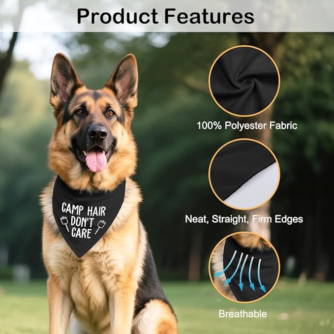 Camp Hair Don't Care Black Dog Bandana, Funny Outdoor Dog Bandana, Puppy Scarf Photo Prop for Outdoor Adventure Hiking Camping Mountain, Gifts for Ranger (Branches)