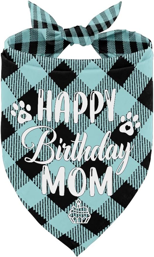Dog Bandana for Happy Birthday Mom - Classical Plaid Printing Pet Scarf Accessories - Gift for Mom's Birthday Party (L17)
