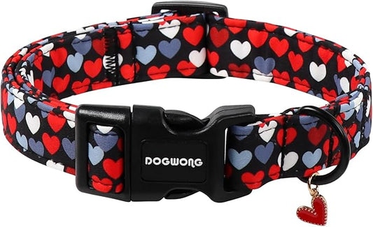 DOGWONG Red Heart Dog Collar, Cute Valentine Collar, Valentine's Day Dog Collar with Strong Plastic Buckle for Small Medium Large Dogs,S