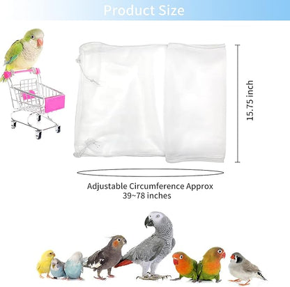 Daoeny Universal Bird Cage Cover, Adjustable Parrot Nylon Airy Soft Mesh Net, Seed Feather Catcher, Birdcage Cover Skirt Sheer Guard for Parakeet Macaw Round Square Cages (White)