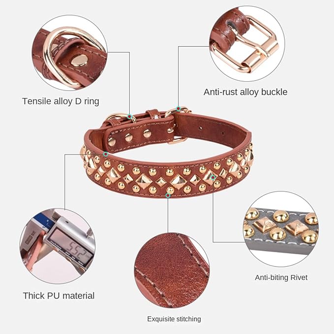 Spiked Dog Collar Soft Pu Leather Mushrooms Rivet Spike Studded Puppy Adjustable Pet Collars for Small Breeds (XS, Red3)