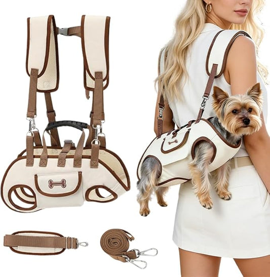 Dog Backpack Carrier for Small Dogs,Dog Lift Harness Adjustable Padded Breathable with Small Pet Treat Bag Straps for Disabled, Joint Injuries, Cars,Outdoor Hiking Pet（L 13-19lb）