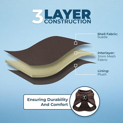 Best Pet Supplies - All Weather Plush, Reflective, No Pull Harness for Small, Medium Dogs, Cats - Secure with Hook & Loop Fastener, Buckle, Double D-Rings - Chocolate Suede, XS
