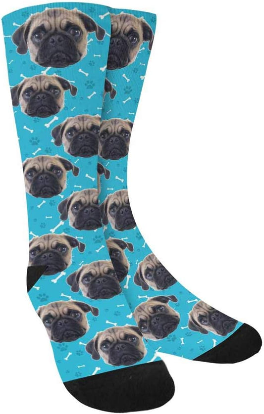 Custom Face Socks, Personalized Dog Lover Pet Photo Picture on Socks Unisex Athletic Crew Socks for Men Women