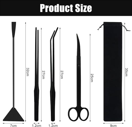 Aquascaping Tools Aquarium Kit – 4PCS Plant Trimming Tool Set with Long Tweezers, Scissors, Algae Scraper Spatula & Feeding Tongs, Fish Tank & Terrarium Cleaning Accessories