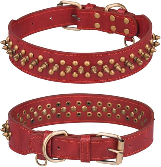 Spiked Dog Collar Soft Pu Leather Mushrooms Rivet Spike Studded Puppy Adjustable Pet Collars for Small Breeds (XS, Red2)