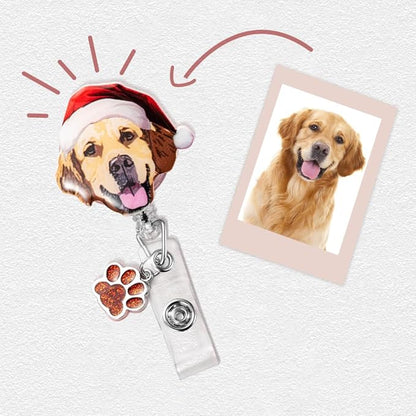 callie Personalized Christmas Pet Badge Reel - Custom 1-3 Dog Cat Photos, Christmas ID Badge Holder Retractable Clip with Paw Charm, Holiday Gift for Pet Lover Nurse Vet Doctor