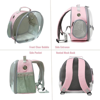 Small Animal Carrier Guinea Pig Backpack,Transparent, Breathable Backpack Carrier for Hedgehogs, Rabbits, Birds, Squirrels, Hamsters, Lizards Comfortable, Portable Travel Bag for Small Pets (Pink)
