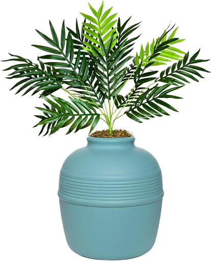 Good Pet Stuff Hidden Litter Box Planter, Decorative Cat Litter Enclosure with Carbon Filter, Artificial Plant, Easy Clean, Removable Liner, Round Style, Essentials Kit, Coastal Blue